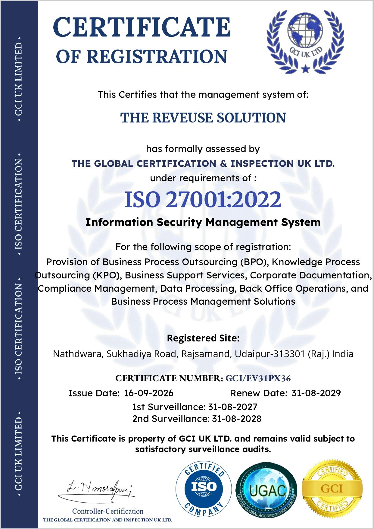 ISO 27001:2022 Certificate